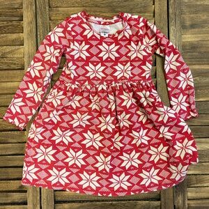 Hanna Andersson Red and White Snowflake Dress Ruffle Neck Size 5 110 cm